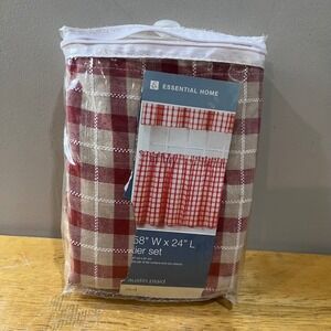 Essential Home Austin Plaid Red 58"W x 24"L Window Curtain Valance & Tier Set